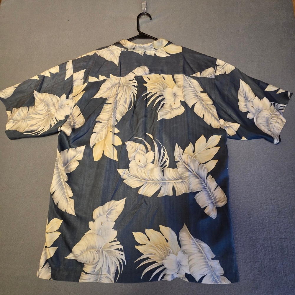 Tommy Bahama Mens Short Sleeve Silk Tropical Leaf Floral Camp Shirt Navy Blue XL - Picture 2 of 16